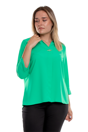 81592 Büyük Beden Broşlu Truvakar Kol Krep Bluz