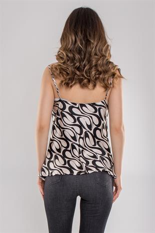 81778-1 İp Askı Oval Desen Degaje Yaka Saten Bluz