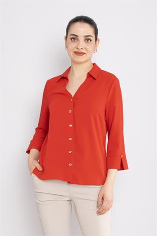 81834 Truvakar Kol Kruvaze Yaka Düğmeli Krep Bluz