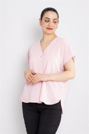 81908 Vyaka Broşlu Kısa Kol Krep Şifon Bluz
