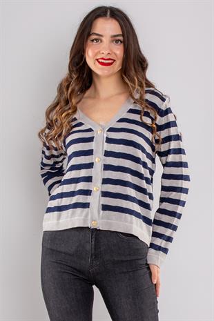 834 Özel İki Renkli Vyaka Zigzaglı Triko Hırka