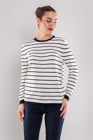 845 Bisiklet Yaka Çizgili Uzun Kol Merserize Triko