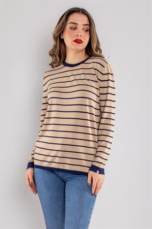 845 Bisiklet Yaka Çizgili Uzun Kol Merserize Triko