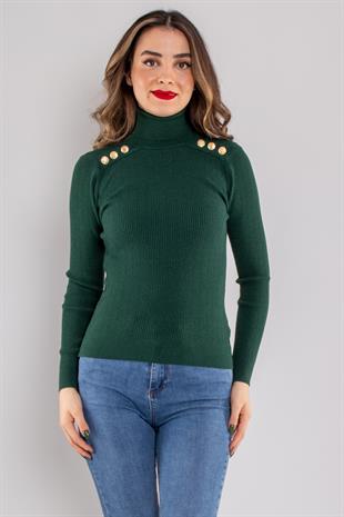 849 Özel Balıkçı Yaka Omuz Düğmeli Triko Kazak