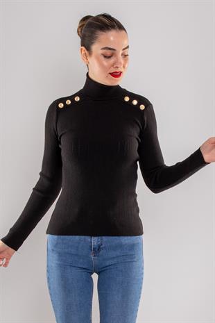 849 Özel Balıkçı Yaka Omuz Düğmeli Triko Kazak