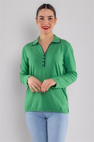 850 Polo Yaka Düğmeli Uzun Kol Merserize Triko