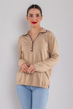 850 Polo Yaka Düğmeli Uzun Kol Merserize Triko