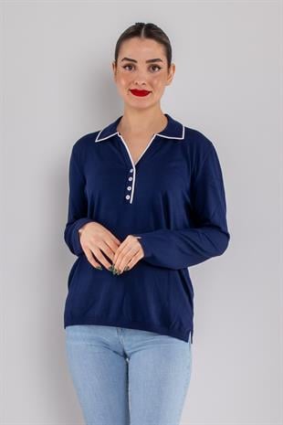 850 Polo Yaka Düğmeli Uzun Kol Merserize Triko