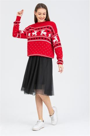 8591 Geyikli Bisiklet Yaka Örme Kazak