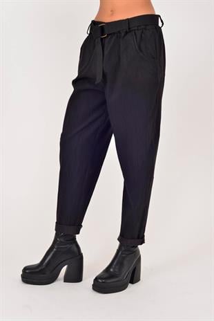 8600 Düz Desen Tokalı Kemerli Pantolon