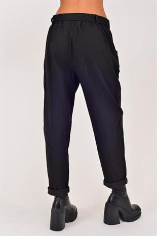 8600 Düz Desen Tokalı Kemerli Pantolon