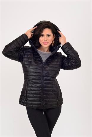 8966 İçi Puantiyeli Kapitone Kapüşonlu Mont