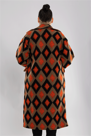 9005 Büyük Beden Baklava Desen Kadın Kaşe Kaban