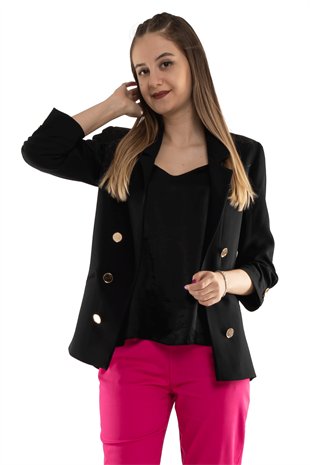 90113 Önü Düğmeli Kolu Büzgülü Ceket