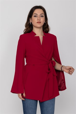 90177 Yandan Bağlamalı Hakim Yaka Yırtmaç Kol Ceket