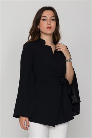 90177 Yandan Bağlamalı Hakim Yaka Yırtmaç Kol Ceket