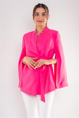 90177 Yandan Bağlamalı Hakim Yaka Yırtmaç Kol Ceket