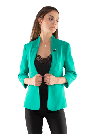 90179 Kedi Broşlu Kadın Ceket