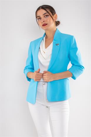 90179 Kedi Broşlu Kadın Ceket