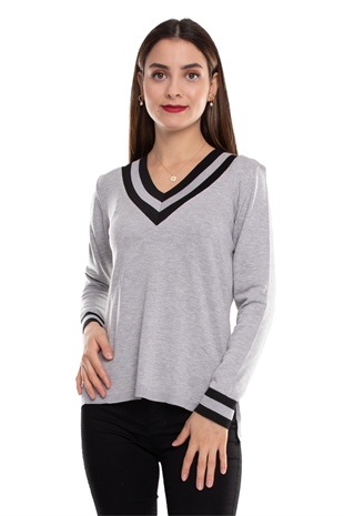 903 Vyaka İki Renkli Çizgili Kadın Triko Bluz