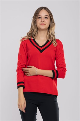 903 Vyaka İki Renkli Çizgili Kadın Triko Bluz