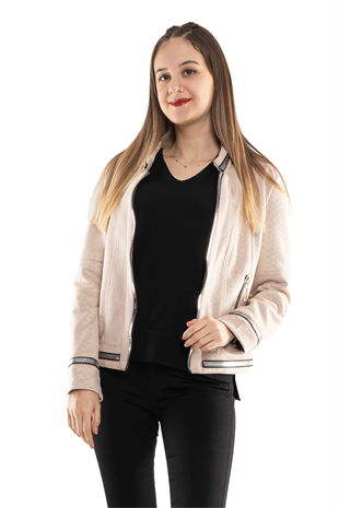 90456 Kendinden Desenli Fermuar Detay Nubuk Ceket