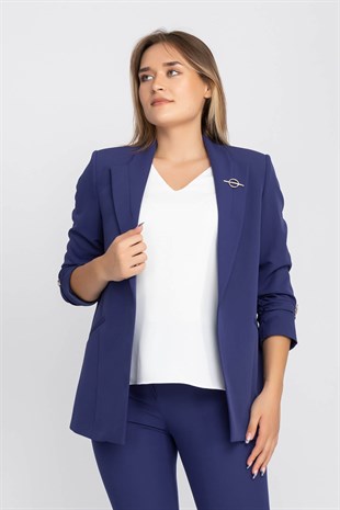 90503 Broşlu Büzgülü Kol Astarlarlı Blazer Ceket
