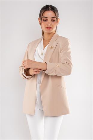 90503 Broşlu Büzgülü Kol Astarlarlı Blazer Ceket