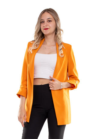 90503 Broşlu Büzgülü Kol Astarlarlı Blazer Ceket