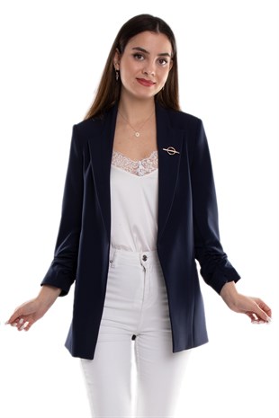 90503 Broşlu Büzgülü Kol Astarlarlı Blazer Ceket