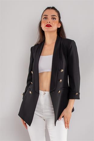 90599 6 Gold Düğme Detay Blazer Kadın Ceket