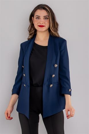 90599 6 Gold Düğme Detay Blazer Kadın Ceket