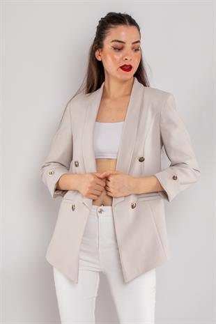 90599 6 Gold Düğme Detay Blazer Kadın Ceket
