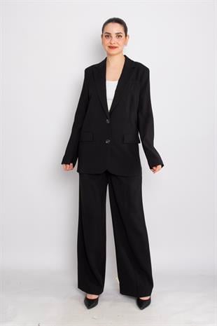 90729-70674 Cep Kapaklı Astarlı Ceket Palazzo Pantolon Takım