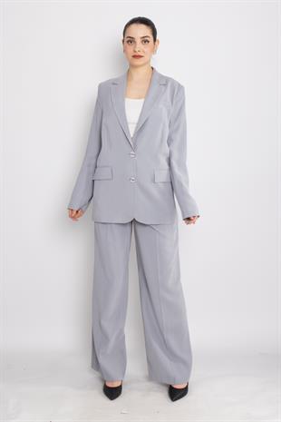 90729-70674 Cep Kapaklı Astarlı Ceket Palazzo Pantolon Takım