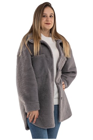 91121 Düğmeli Kısa Kadın Kürk Kaban