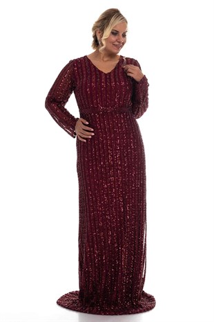 9138 BB Şerit Pulpayet Detay Uzun Elbise