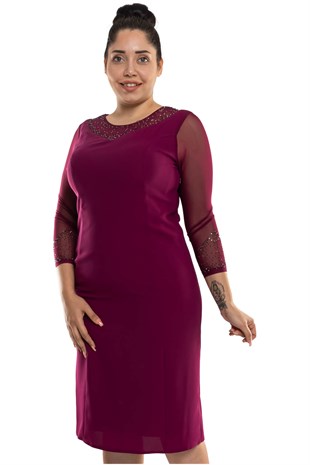 9159 BB Yakası-Kolları Taş İşleme Kısa Elbise