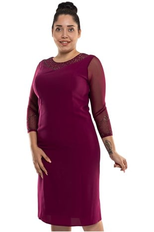 9159 BB Yakası-Kolları Taş İşleme Kısa Elbise