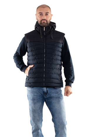 917-226 RegularFit Memory Kombinli Kapşonu Çıkma Erkek Şişme Yelek