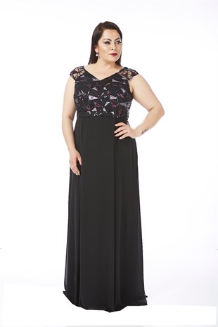 9290 BB Üzeri Renkli Geometrik Desen Şifon Elbise