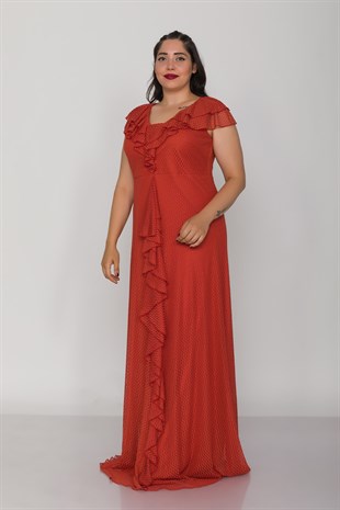 9312 Büyük Beden Vyaka Önü Valonlo Kolsuz Uzun Tül Elbise