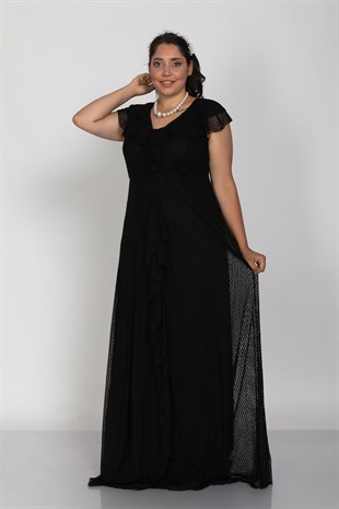 9312 Büyük Beden Vyaka Önü Valonlo Kolsuz Uzun Tül Elbise