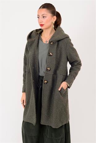 99116 Düğmeli Cepli Buklet Keçe Kaban