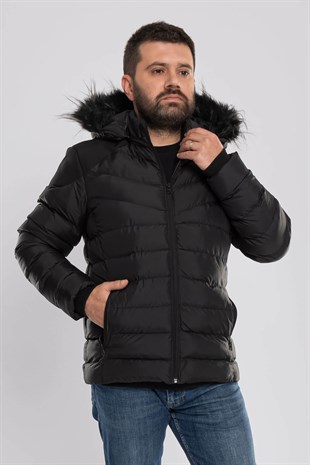 99375-205 Erkek Slimfit Kapşonlu İçi Polar Kısa Şişme Mont
