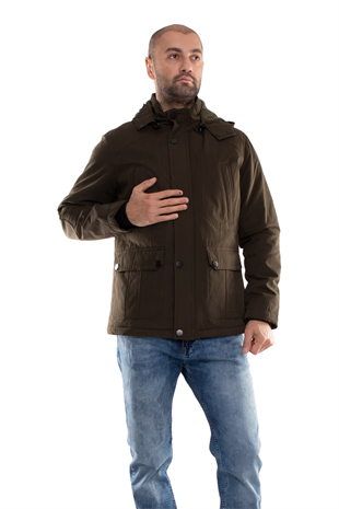 99391-242 RegularFit İçi Kürklü Kapşonlu Erkek Kaban