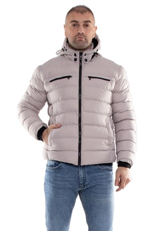 99433-304 SlimFit Kapşonlu Tay Tüyü Erkek Şişme Mont