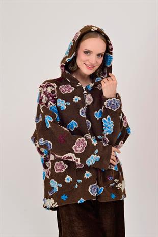 A0056 Yaprak Desen Fermuarlı Keçe Kaban