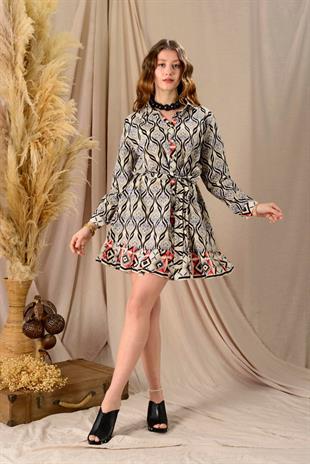 AN10602 8896 Desen Kısa Gömlek Elbise