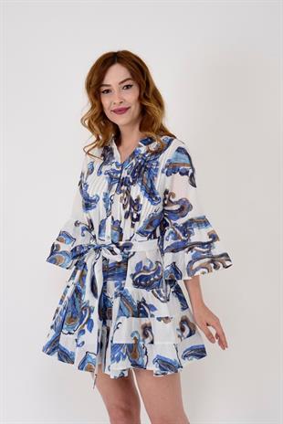 AN10666 23-2164 Desen Nervür Detay Kuşaklı Kısa Eibise